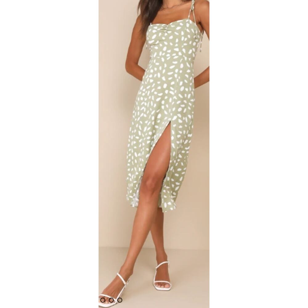 Lulus Party in Paris Sage Green Tie-Strap Midi Dress